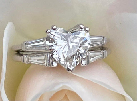 2.85 Ct 3 Stone Heart Shaped Engagement Ring with Baguettes G Color VS1 GIA Certified