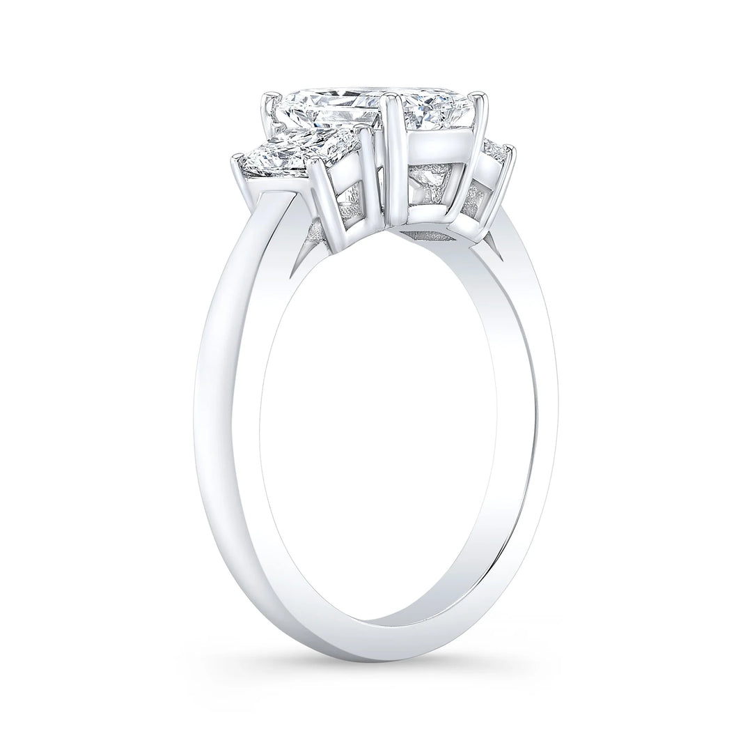 Radiant Cut 3-Stone Diamond Ring in white gold side profile