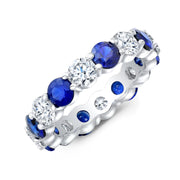 3.00 Carat Round Cut Diamond and Blue Sapphire Eternity Ring