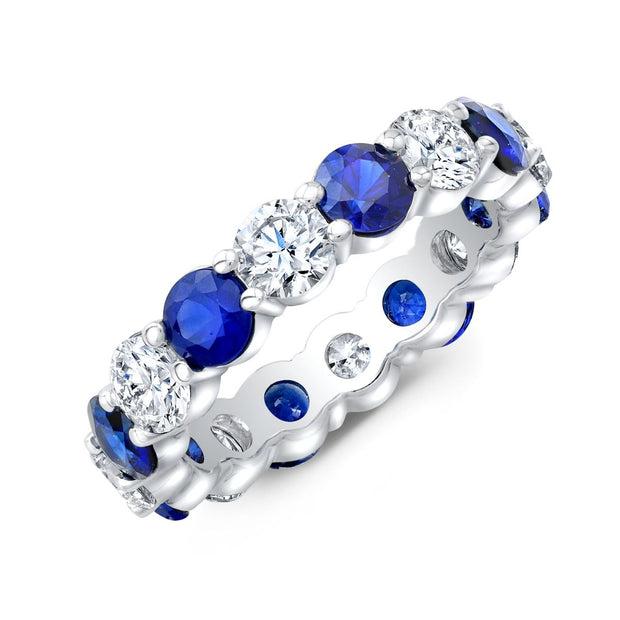 3.00 Carat Round Cut Diamond and Blue Sapphire Eternity Ring