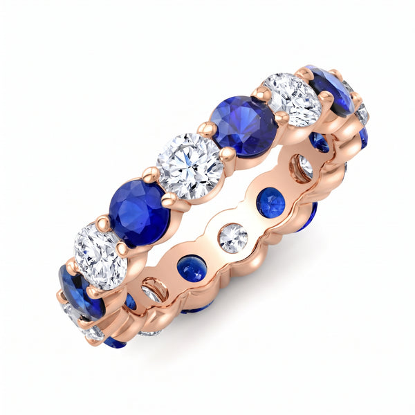 Diamond and Blue Ceylon Sapphire Eternity Ring rose gold