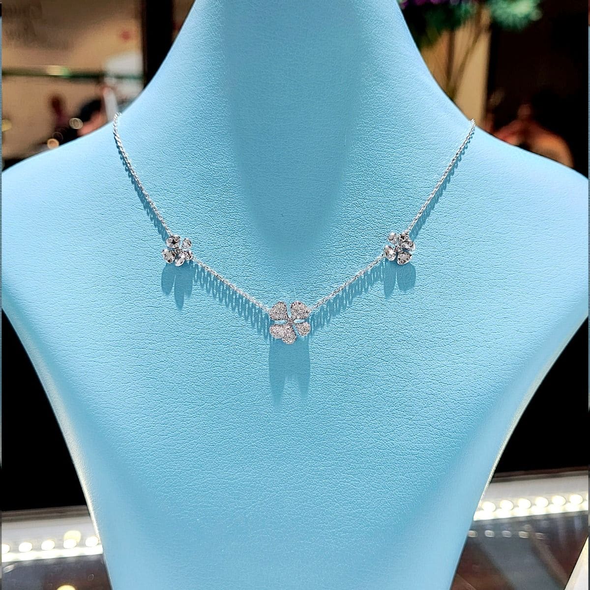 Three flower diamond pave necklace