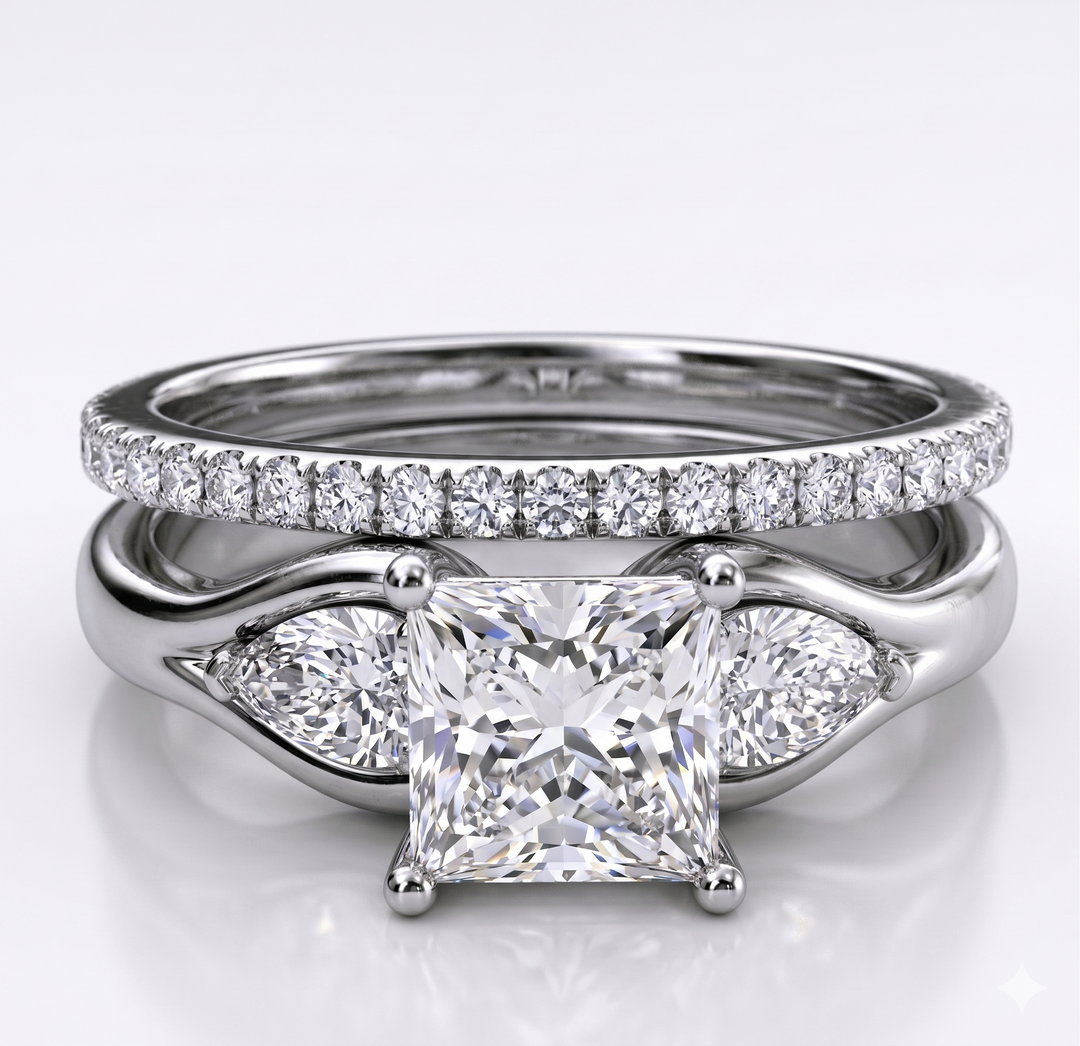 1.95 Ctw Princess & Pear Cut Ring Set G Color VS1 GIA Certified