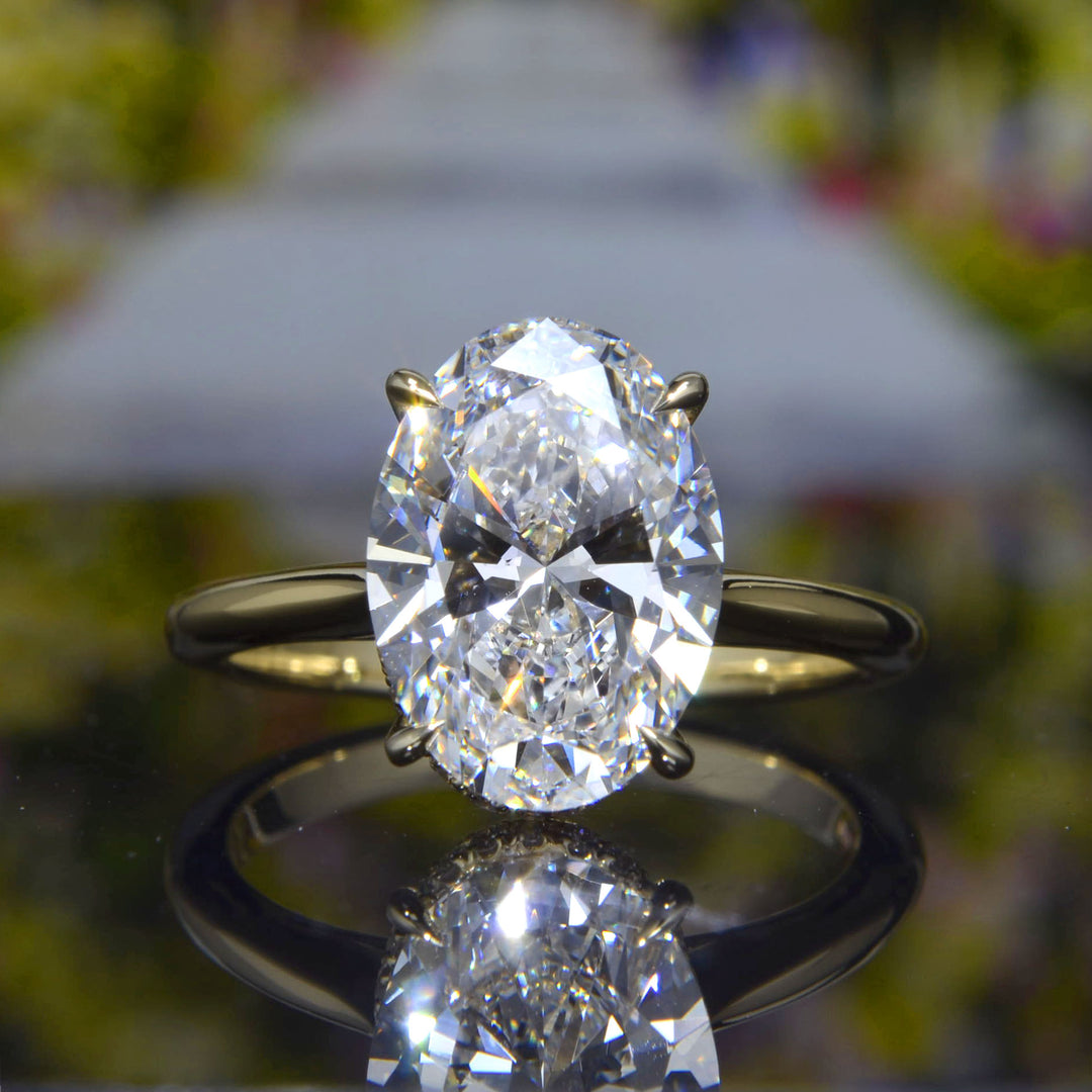 Medea 2.15 Ctw Oval Cut Solitaire Hidden Halo Cathedral Engagement Ring G Color VS1 GIA Certified