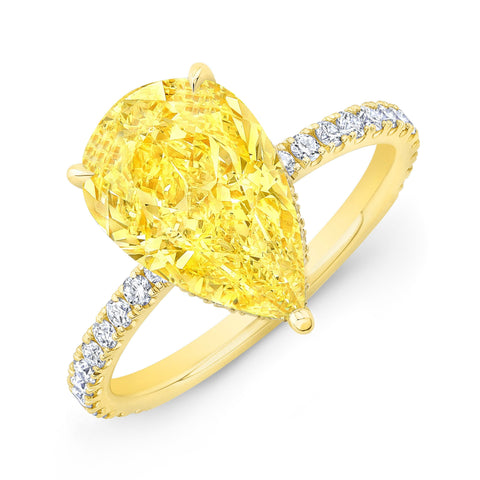 3.80 Ctw Hidden Halo Pear Cut Fancy Light Yellow Diamond Ring VVS1 GIA
