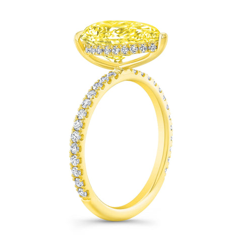 3.80 Ctw Hidden Halo Pear Cut Fancy Light Yellow Diamond Ring VVS1 GIA