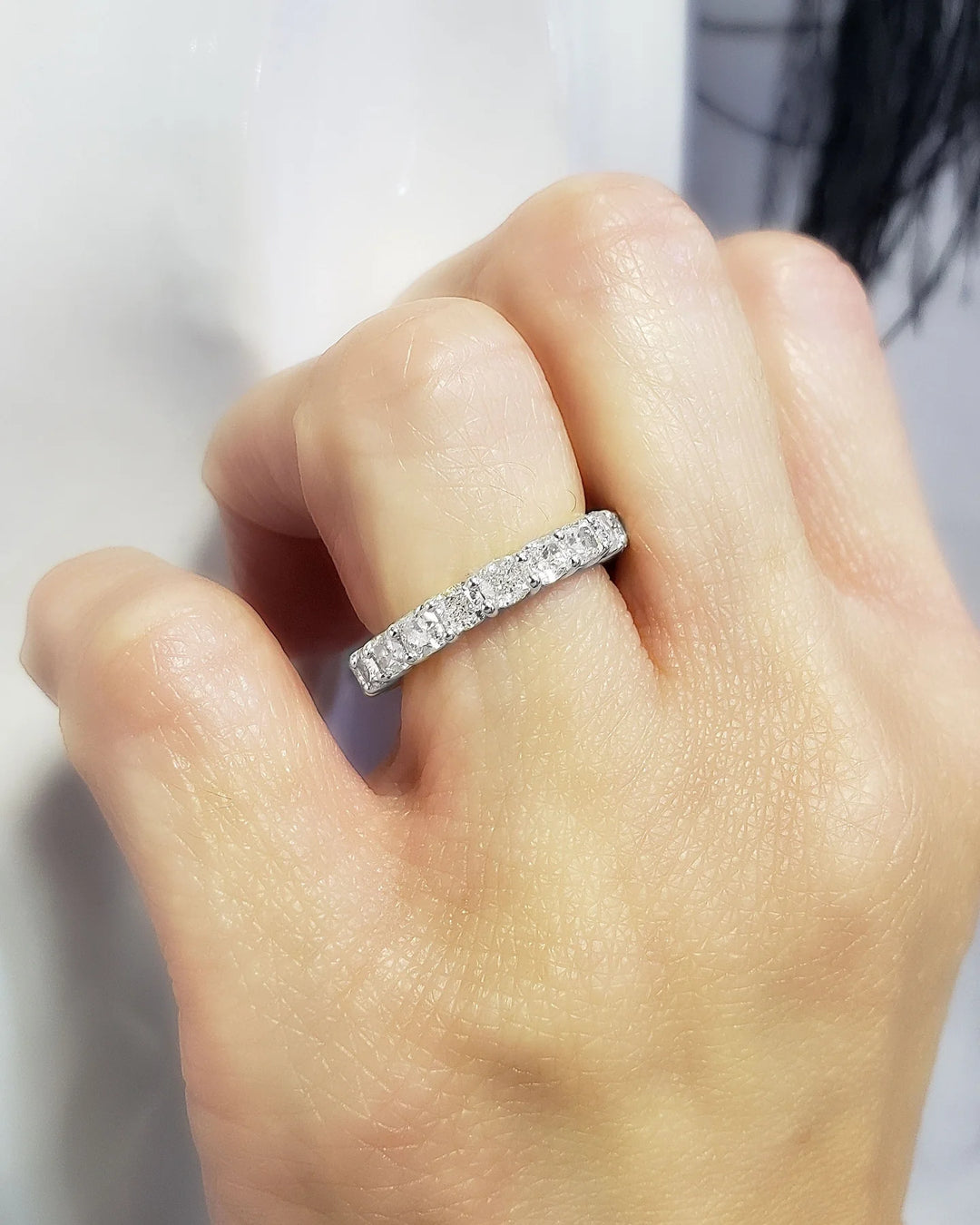 Lab Grown Cushion Cut Half Eternity Diamond Ring