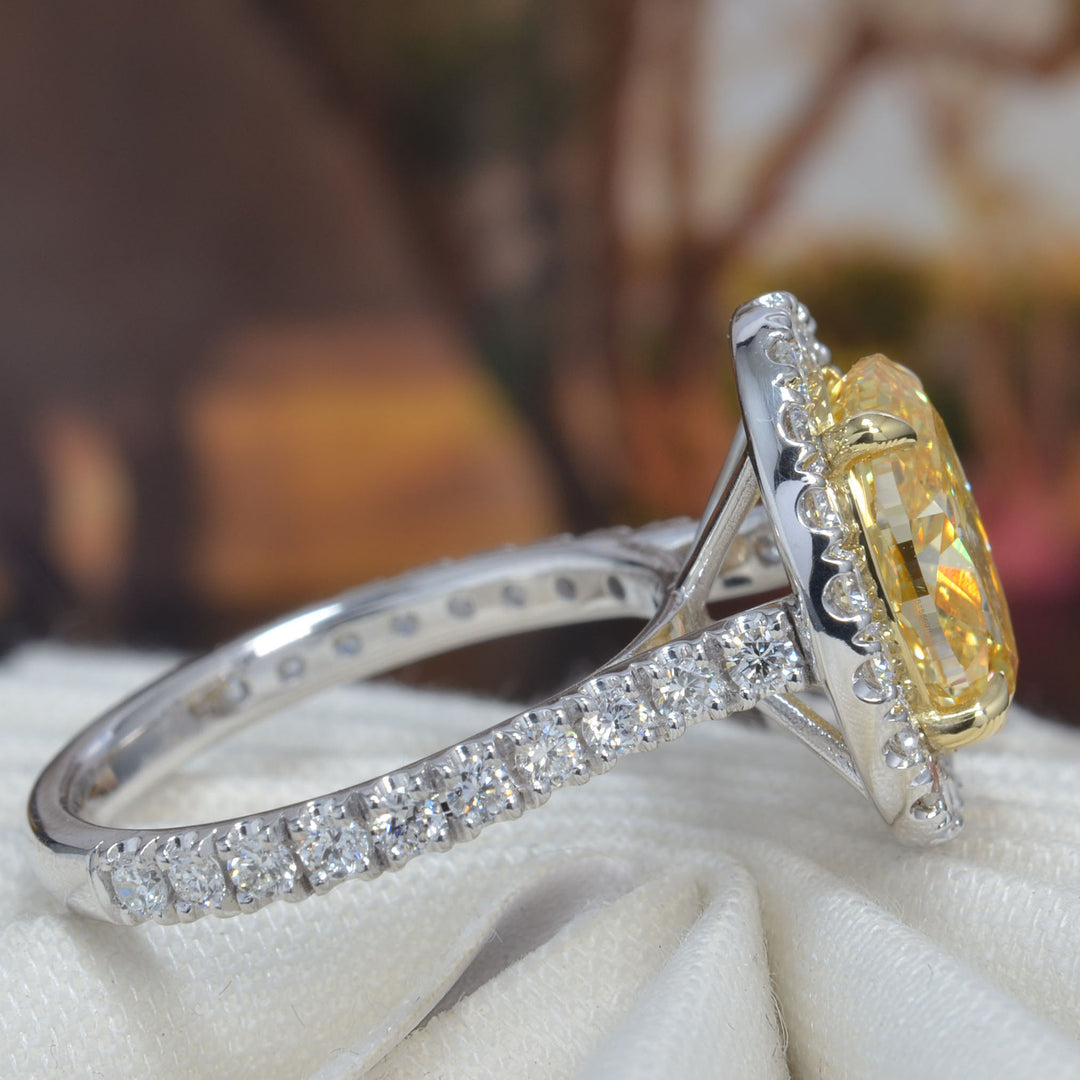 Lab Grown Yellow Oval Cut Halo Diamond Ring VVS2 IGI Certified