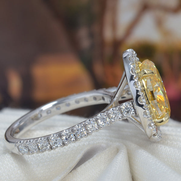Lab Grown Yellow Oval Cut Halo Diamond Ring VVS2 IGI Certified