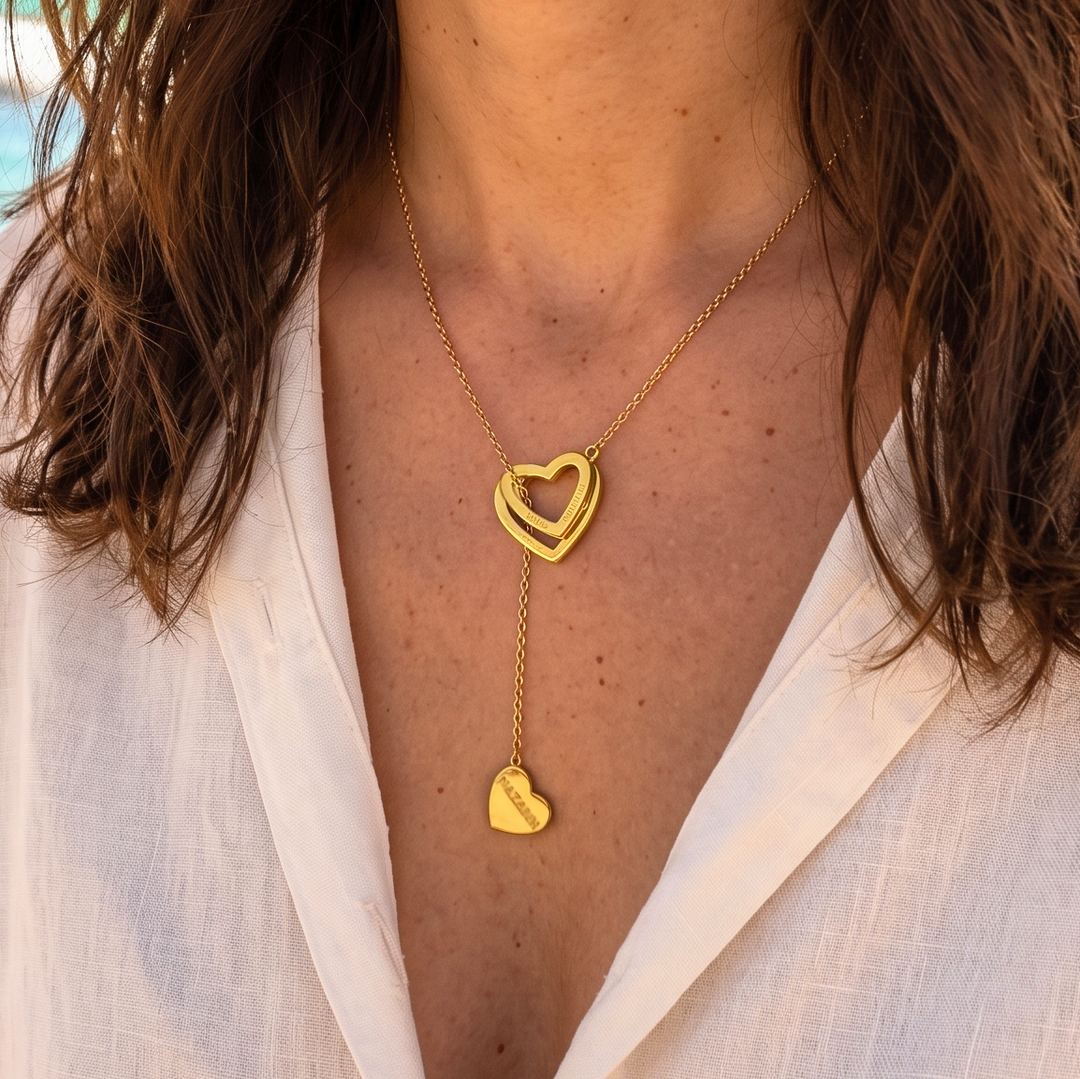 Triple Heart Necklace with Gold Chain Customizable!