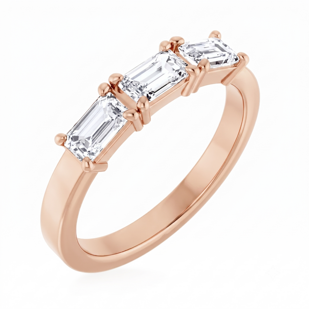 1.50 Ctw Emerald Cut East-West 3 Stone Diamond Ring All GIA Certified