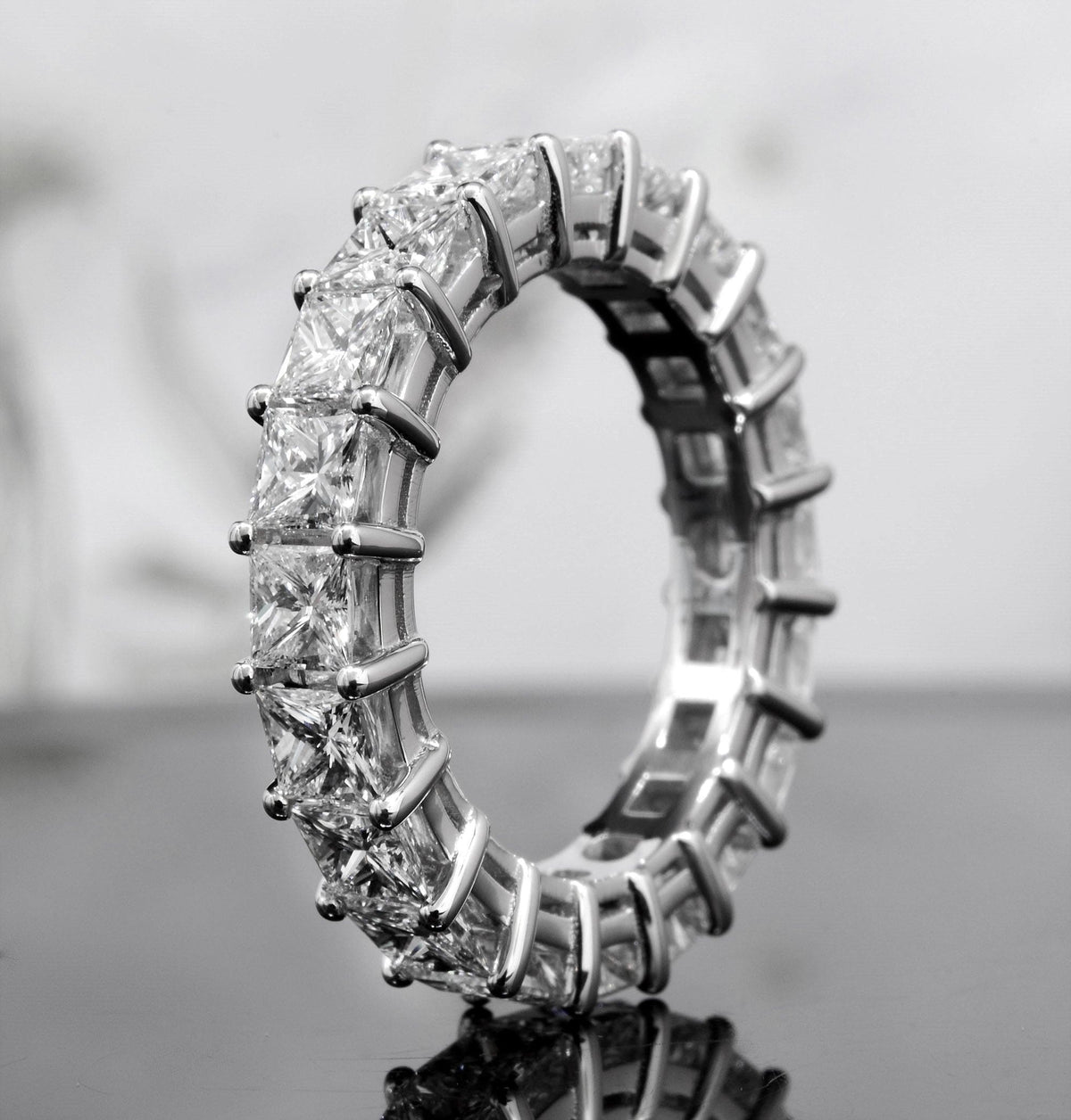 Princess cut eternity band profile view