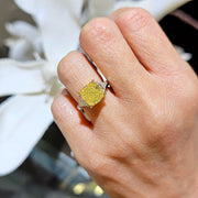 3.70 Ctw Canary Fancy Yellow Cushion & Trillion Cut Diamond Ring VS2 GIA Certified