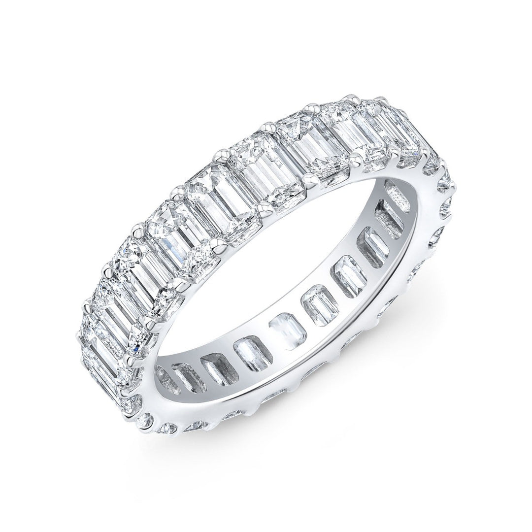 4 Carats Low Profile Emerald Cut Eternity Band Setting F-G Color VS1 Clarity