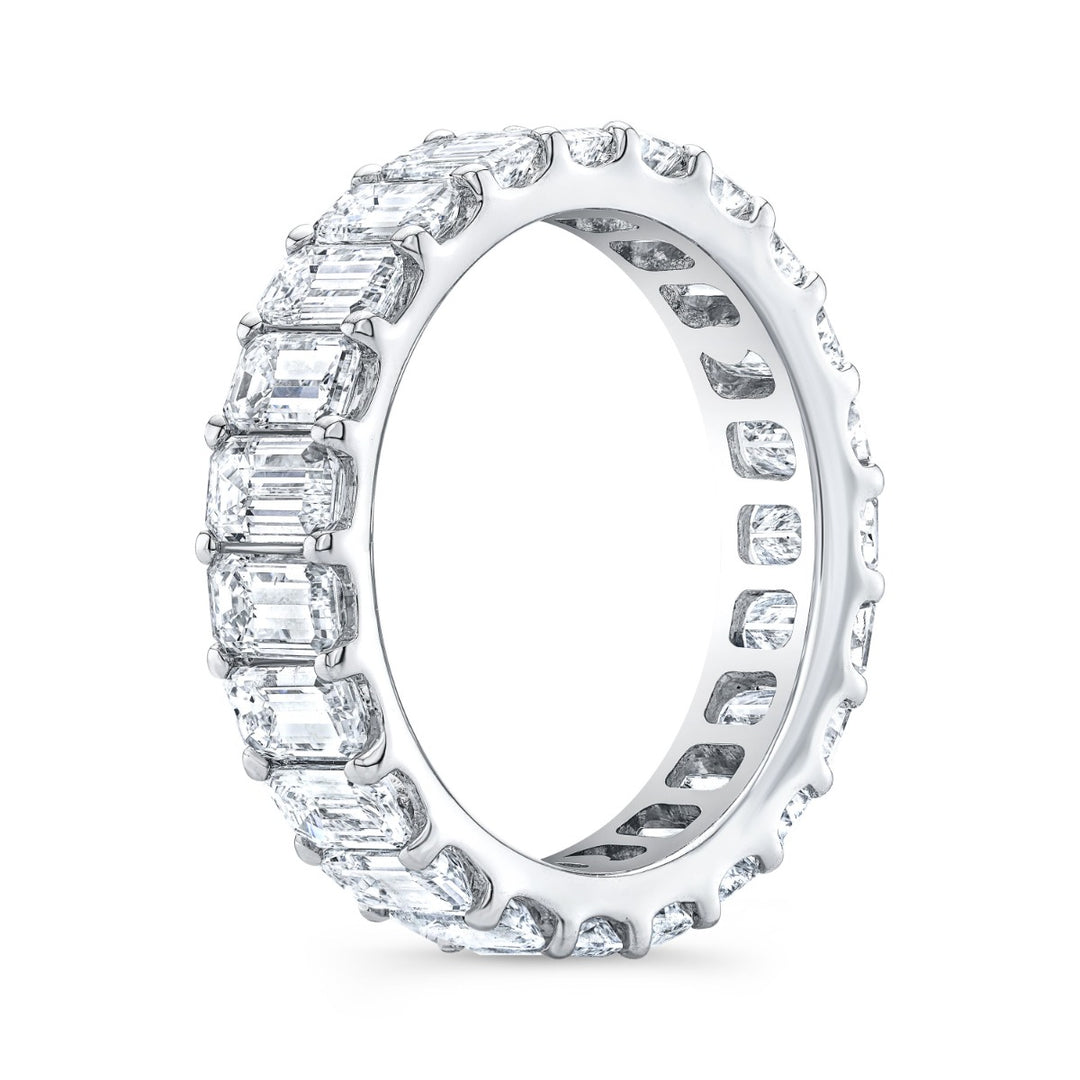 4 Carats Low Profile Emerald Cut Eternity Band Setting F-G Color VS1 Clarity