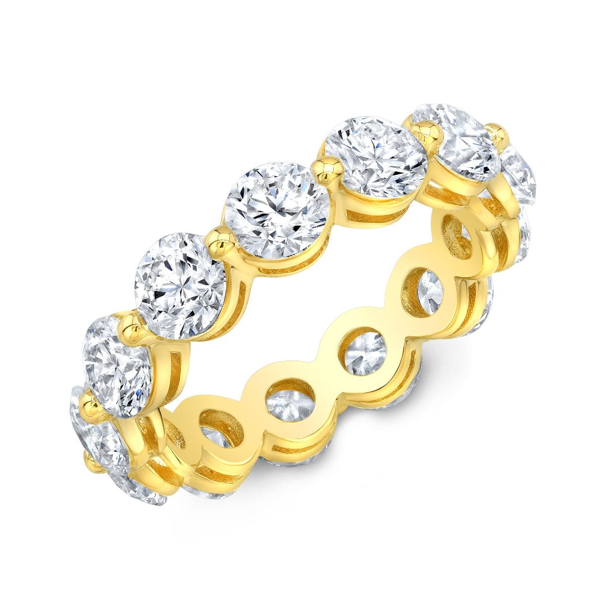 Floating eternity band round cut shared prongs yellow
