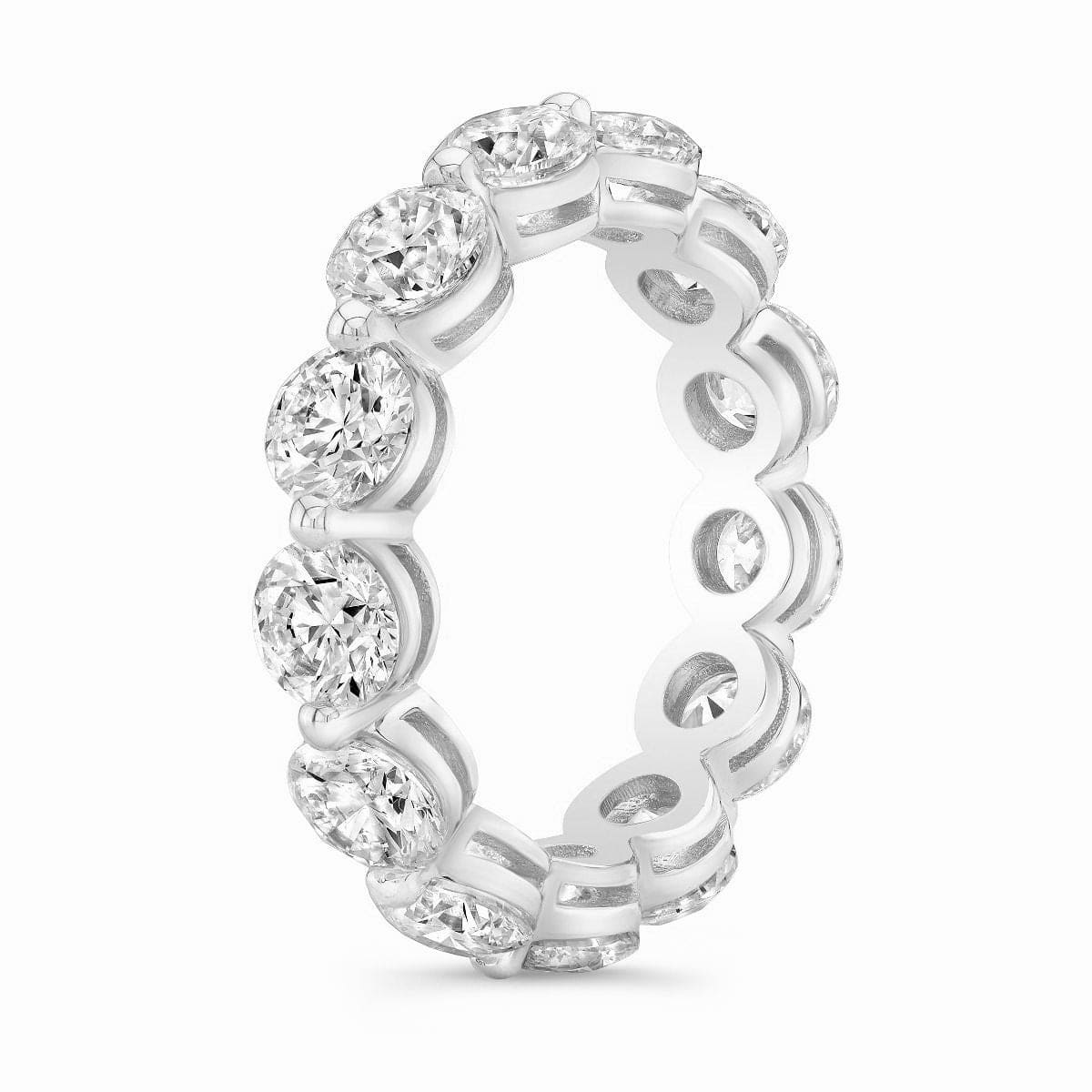 Floating eternity band round cut shared prongs white
