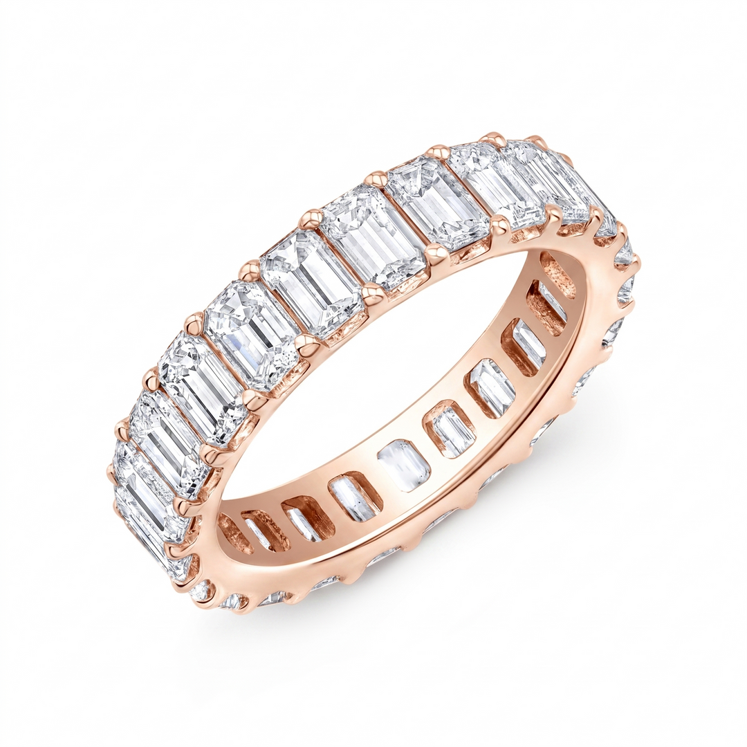 4 Carats Low Profile Emerald Cut Eternity Band Setting F-G Color VS1 Clarity