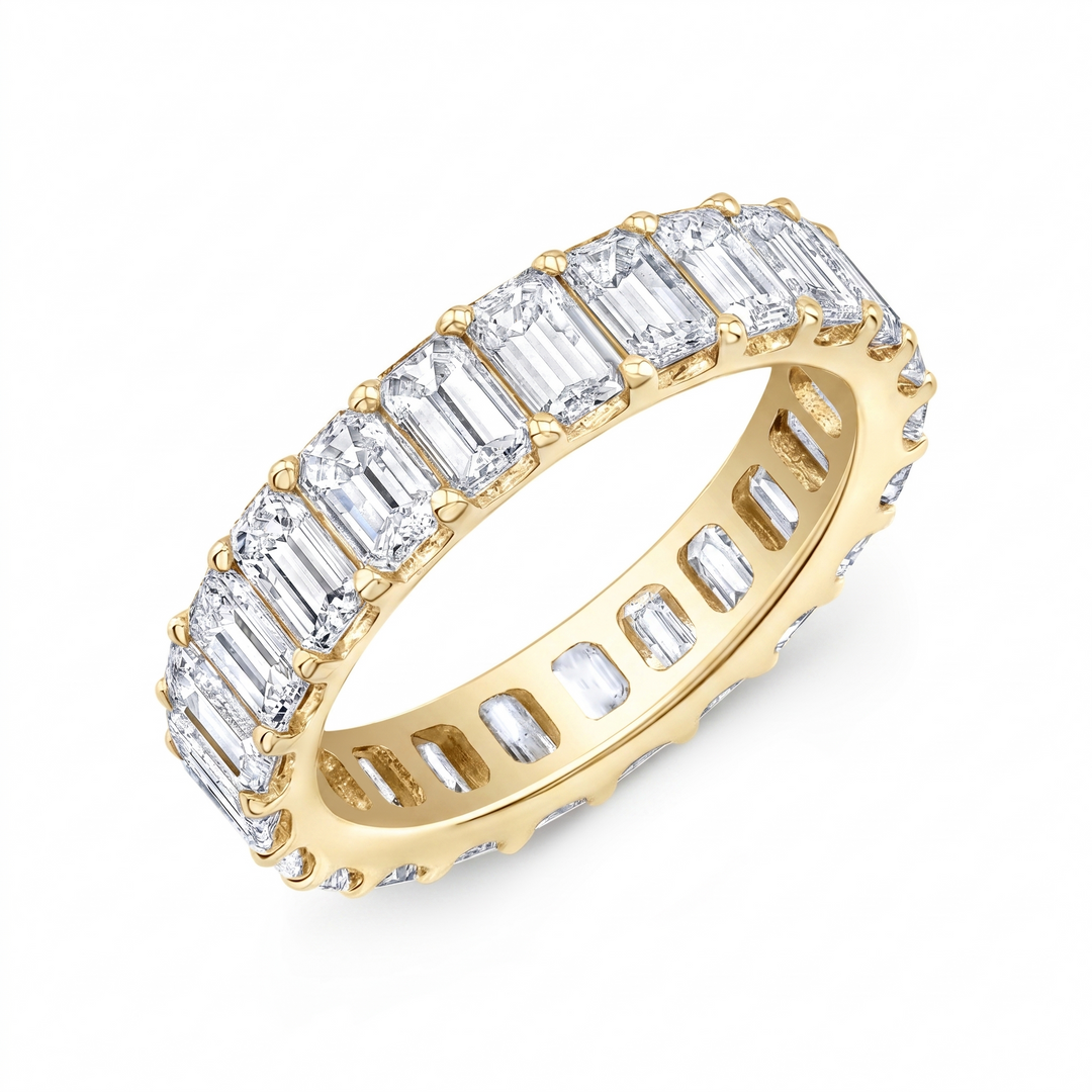 4 Carats Low Profile Emerald Cut Eternity Band Setting F-G Color VS1 Clarity