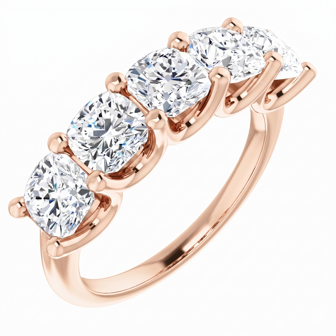 Lab Grown Diamond Cushion Cut 5-Stone Ring F, VS1 IGI Certified