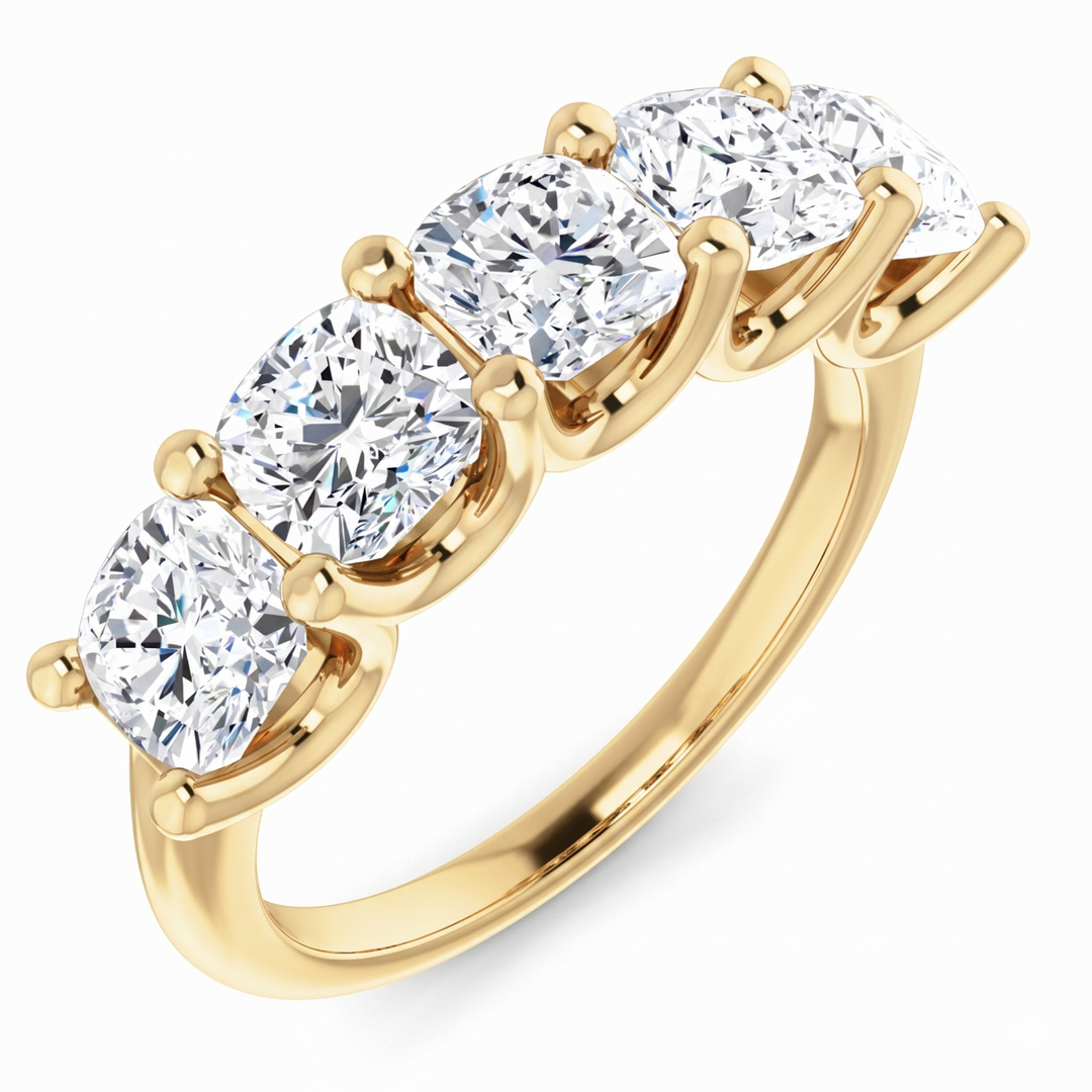 Lab Grown Diamond Cushion Cut 5-Stone Ring F, VS1 IGI Certified