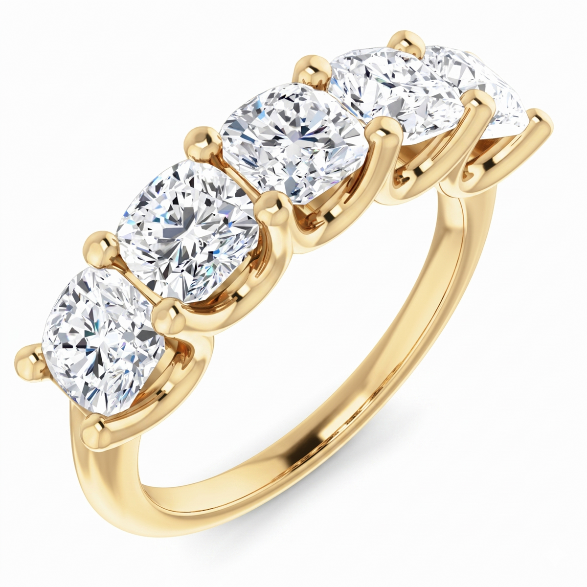 5 stonecushioncutdiamondringinyellowgold