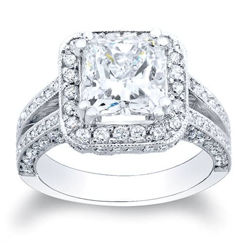 2.11 Ct. Princess Cut Pave Diamond Halo Engagement Ring H,VS2 GIA