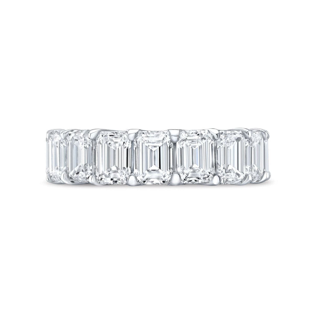 5 carats emerald cut diamond eternity band in white gold low profile setting top view