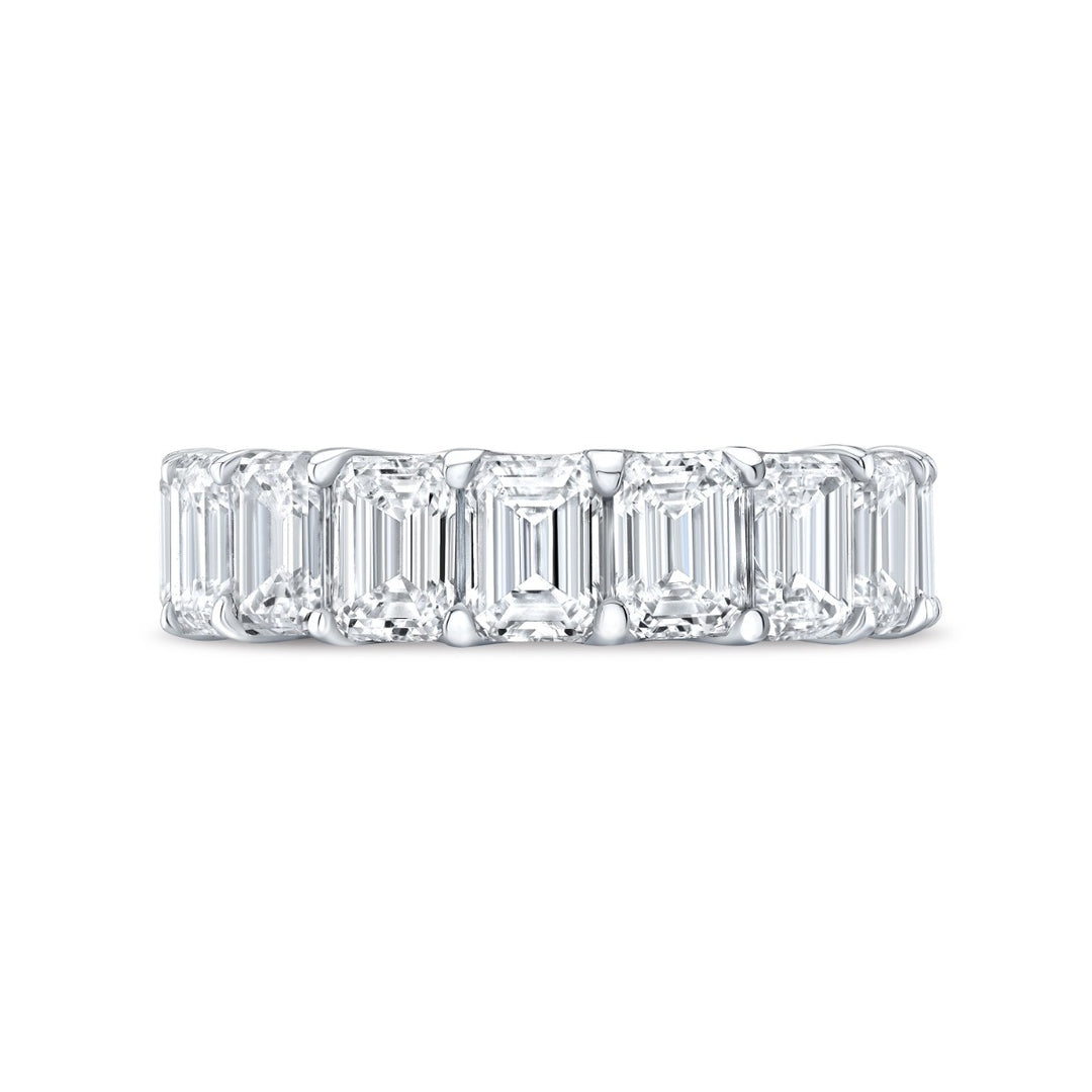 Emerald Cut Diamond Eternity Band Low Profile in white gold top view