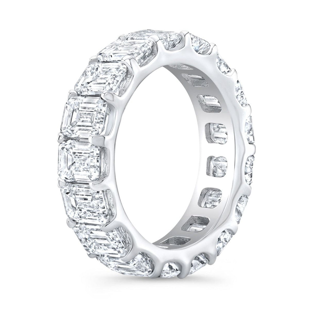 5 carats emerald cut diamond eternity band in white gold low profile side view