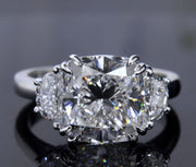 3.80 Ct 3 Stone Cushion Cut & Half Moon Ring H Color VS2 GIA Certified