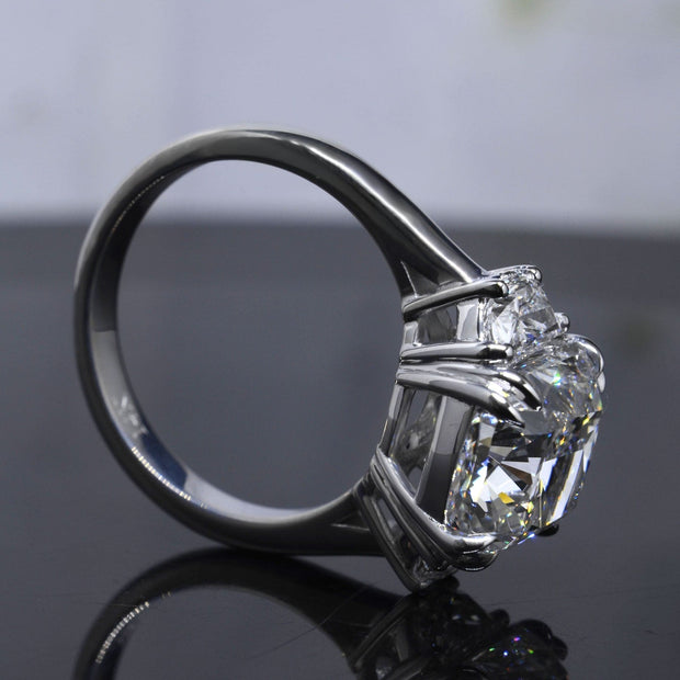 3.80 Ct 3 Stone Cushion Cut & Half Moon Ring H Color VS2 GIA Certified