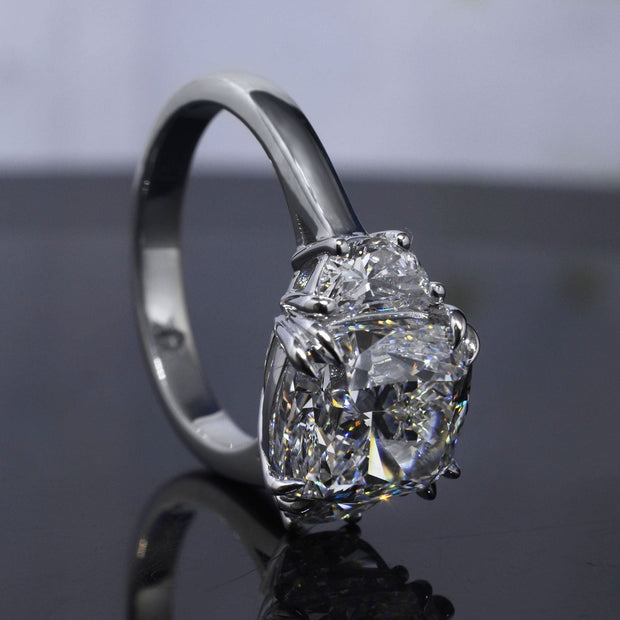 3.80 Ct 3 Stone Cushion Cut & Half Moon Ring H Color VS2 GIA Certified