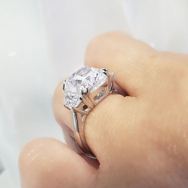 4.00 Ctw Cushion Cut & Half Moons Three-stone Ring H Color VS1 GIA Certified