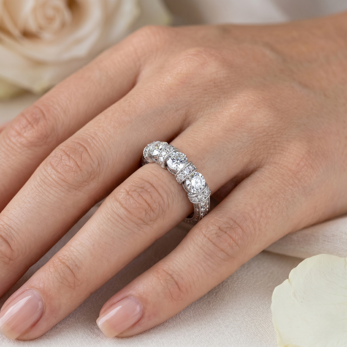 Art deco round cut diamond wedding band (0