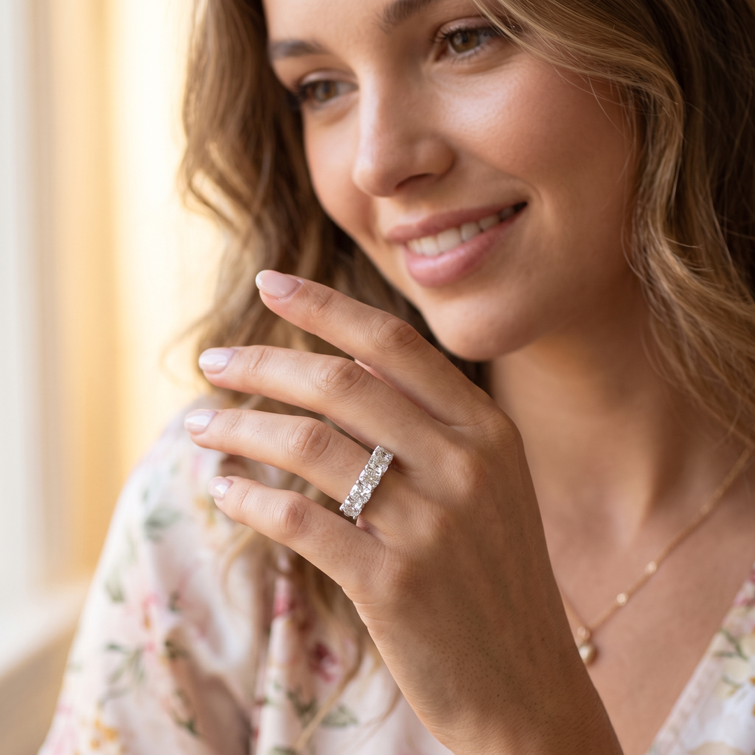 Lab Grown Diamond Cushion Cut 5-Stone Ring F, VS1 IGI Certified
