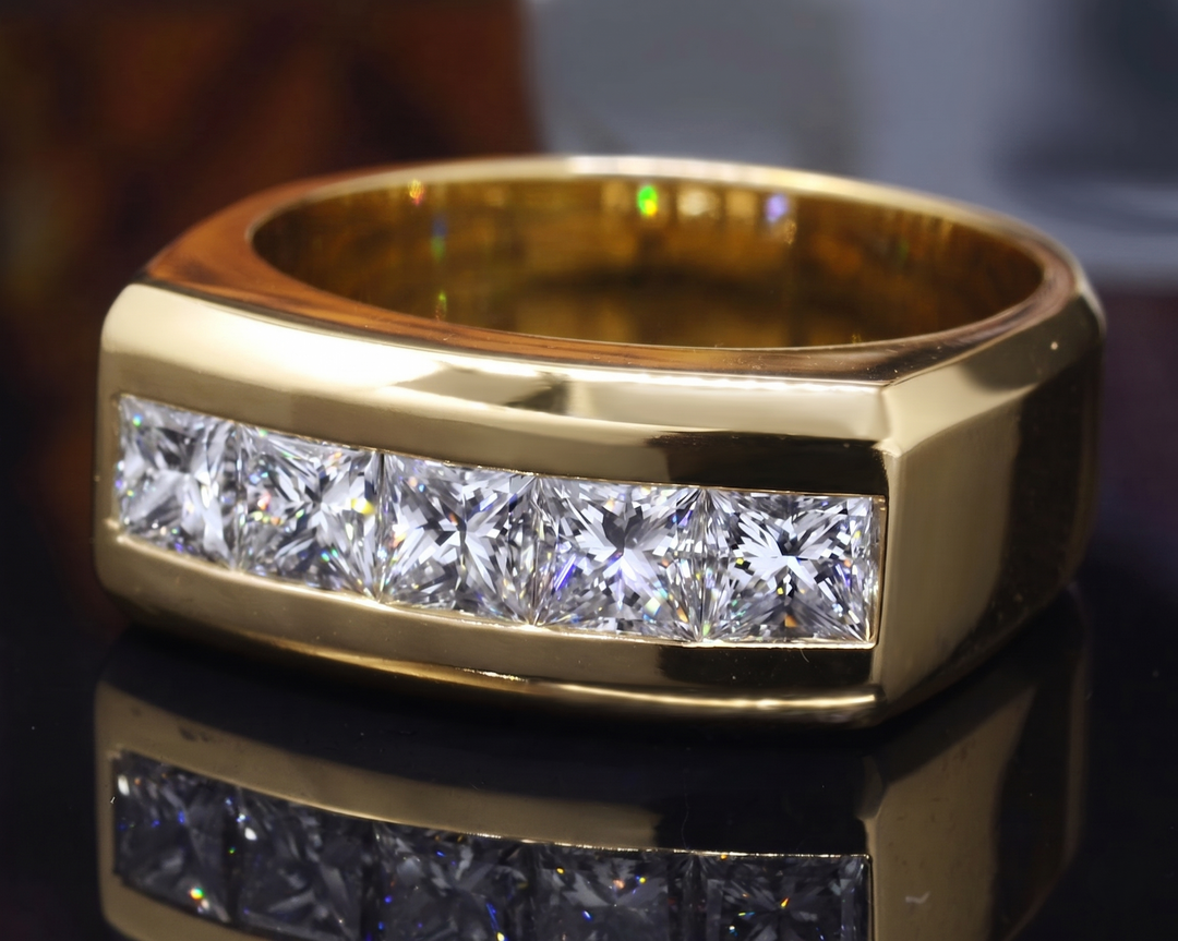 2.50 Ctw Men's Diamond Ring Princess Cut 5 Stone F Color VS1 GIA Certified