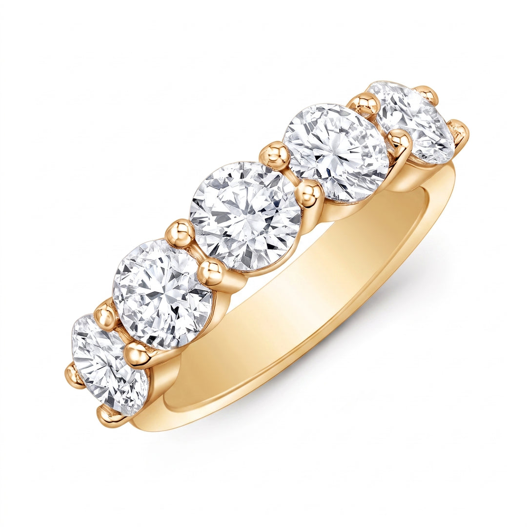 5 Stone Diamond Ring Round F Color VS1 GIA Certified (2Ctw.)