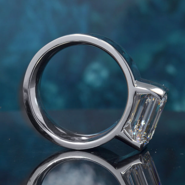 5 Ct Lab Grown Men's Emerald Cut Diamond East-West Half Bezel Ring IGI Certified