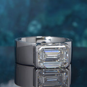 5 Ct Lab Grown Men's Emerald Cut Diamond East-West Half Bezel Ring IGI Certified