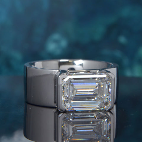 5 Ct Lab Grown Men's Emerald Cut Diamond East-West Half Bezel Ring IGI Certified