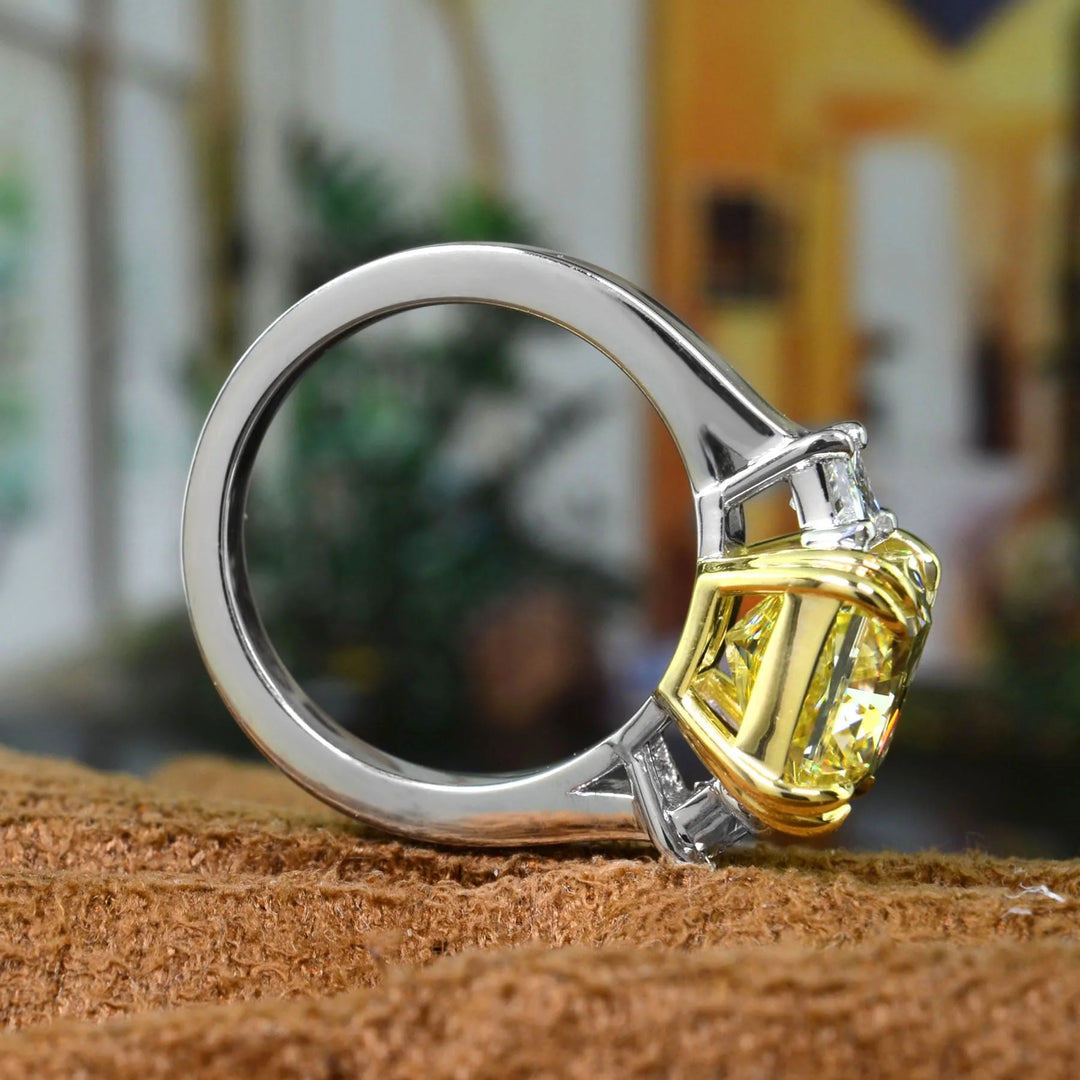 7.70 Ctw. Lab Grown Elongated Yellow Radiant Cut 3-Stone Diamond Ring VVS2 IGI Certified