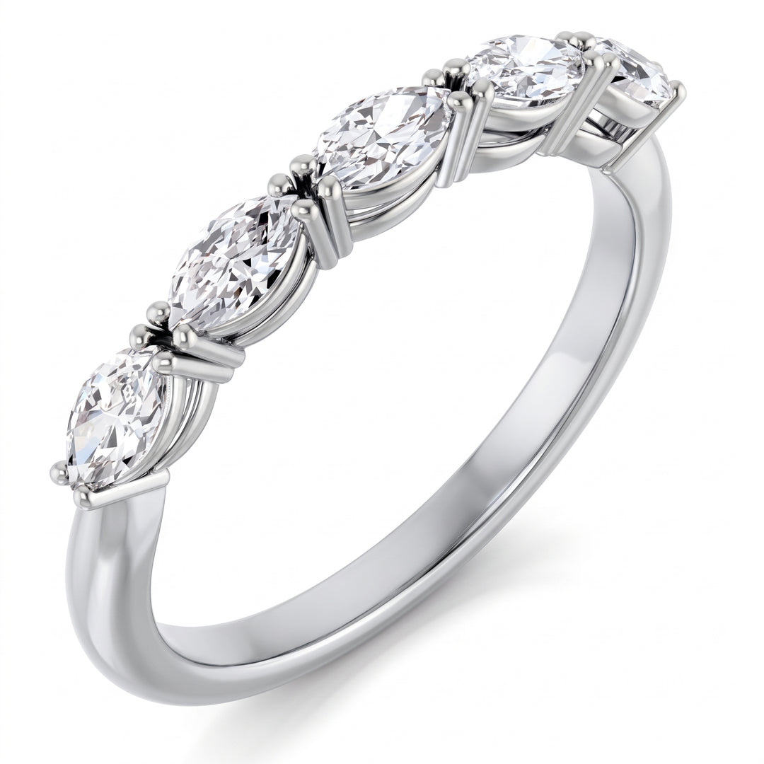 5 Stone Diamond Ring Marquise F Color VS1 GIA Certified East-West (1.5Ctw.)