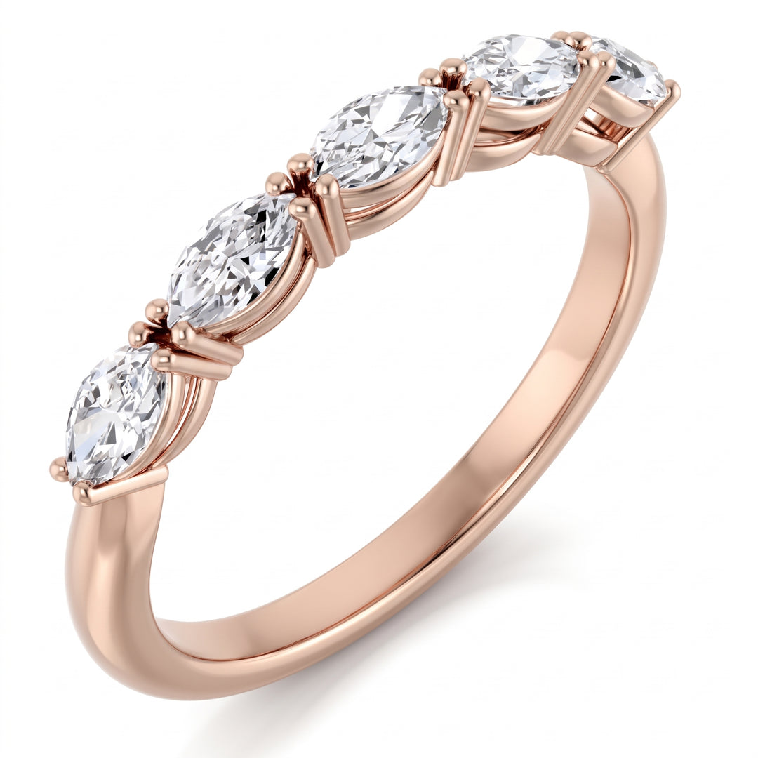 5 Stone Diamond Ring Marquise F Color VS1 GIA Certified East-West (1.5Ctw.)