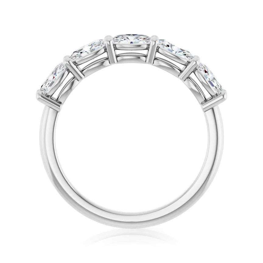 Lab Grown Oval Cut 5 Stone Diamond East-West Band gallery style white gold in white background side view