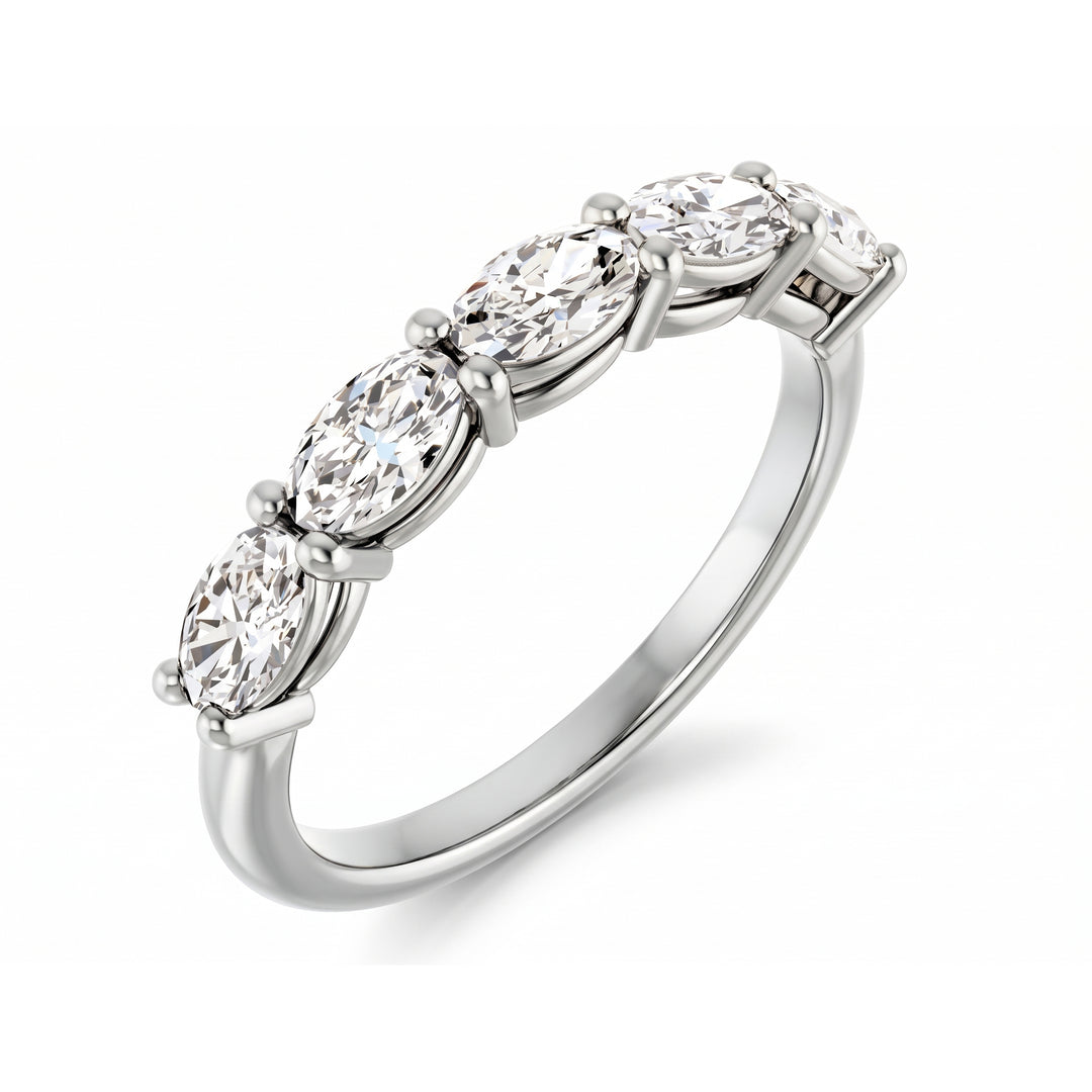 Lab Grown Oval Cut 5 Stone Diamond East-West Band gallery style white gold in white background