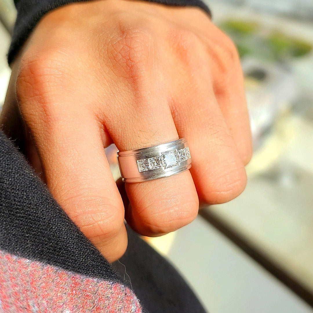 2.20 Ctw. Men's Princess Cut Diamond Ring 10mm Width F Color VS1 All GIA
