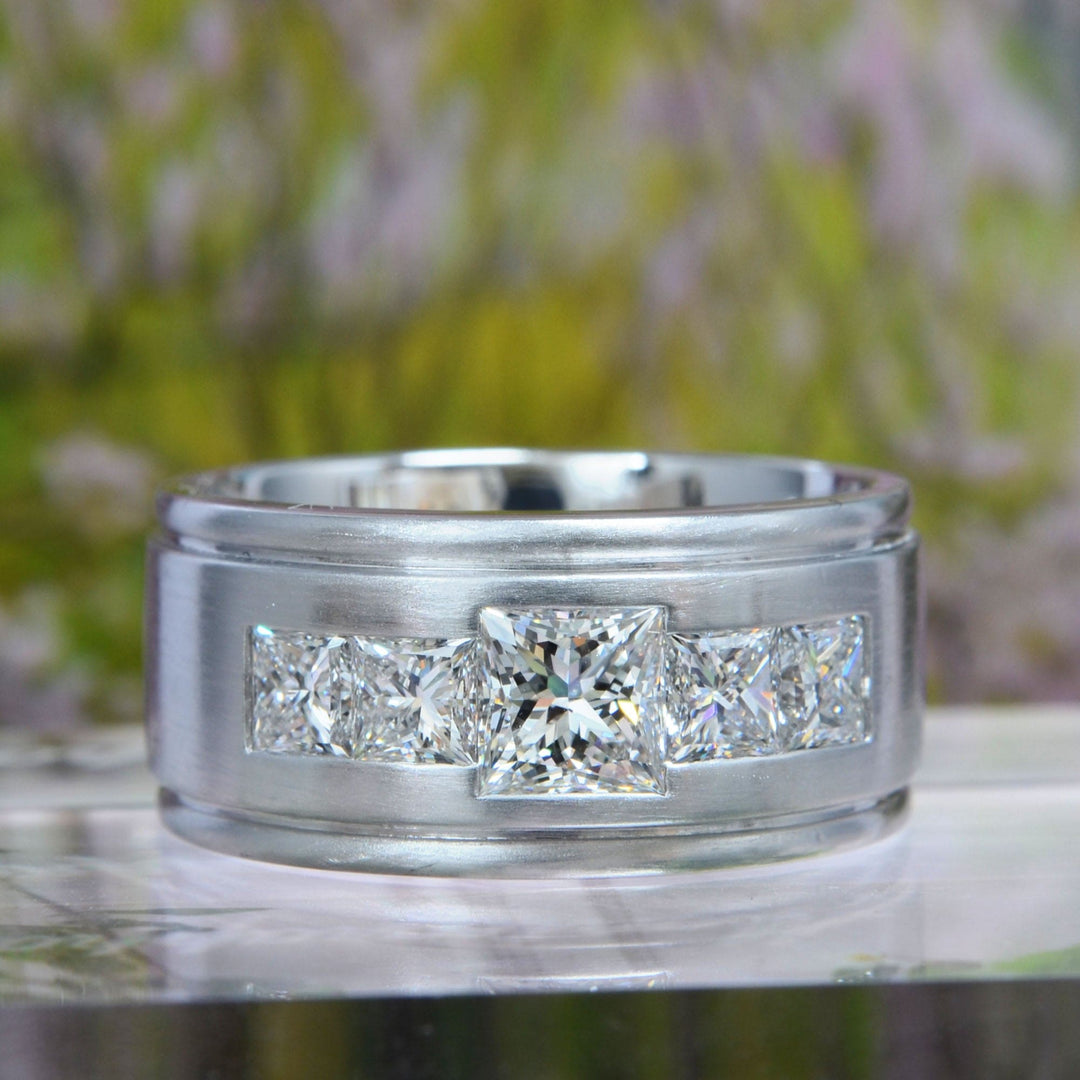 2.20 Ctw. Men's Princess Cut Diamond Ring 10mm Width F Color VS1 All GIA
