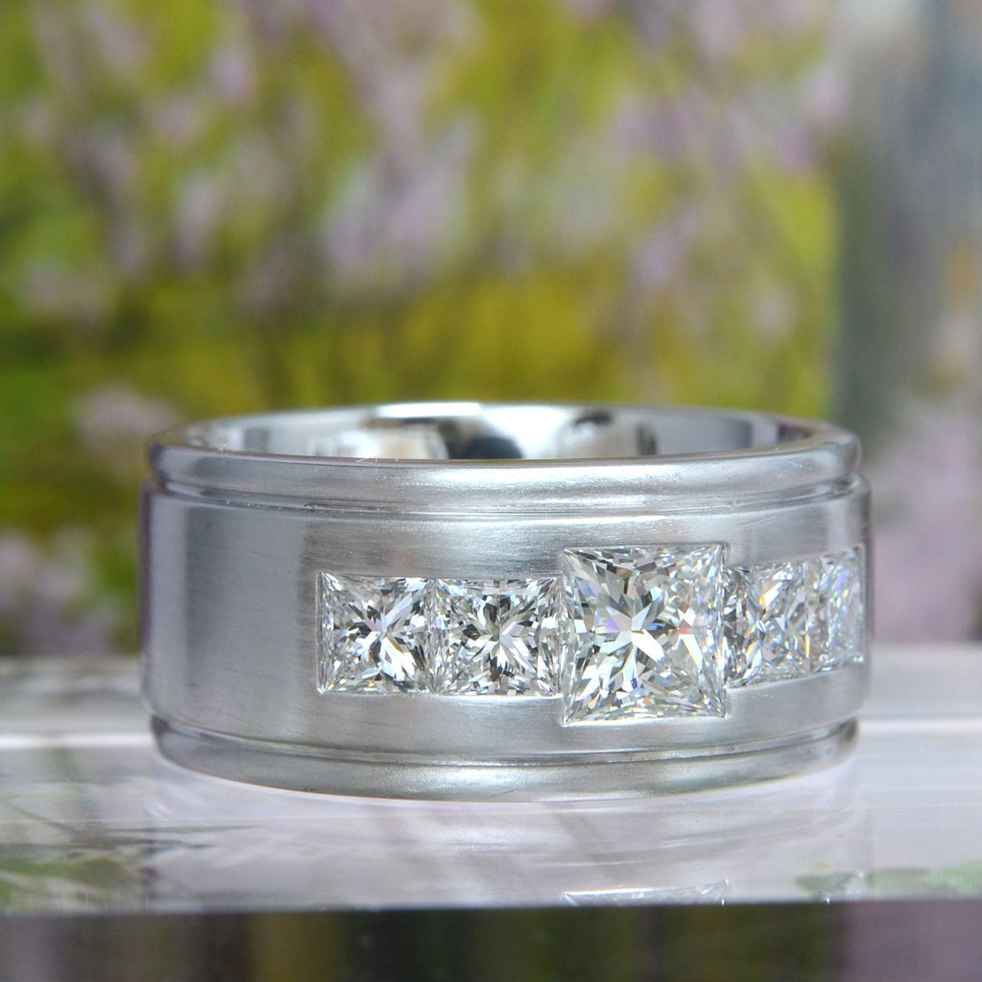2.20 Ctw. Men's Princess Cut Diamond Ring 10mm Width F Color VS1 All GIA