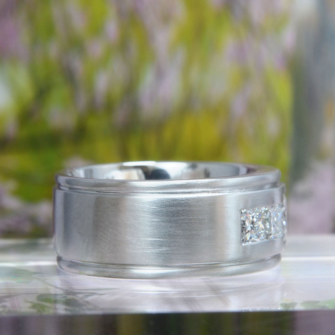 2.20 Ctw. Men's Princess Cut Diamond Ring 10mm Width F Color VS1 All GIA